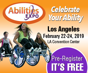 Image is a flyer for the 2019 LA Abilities Expo February 22-24. There are 3 female wheelchair dancers on the flyer.
