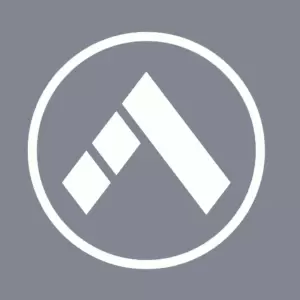 Image of a digital logo (white broken up arrow inside a white circle) on a grey background.
